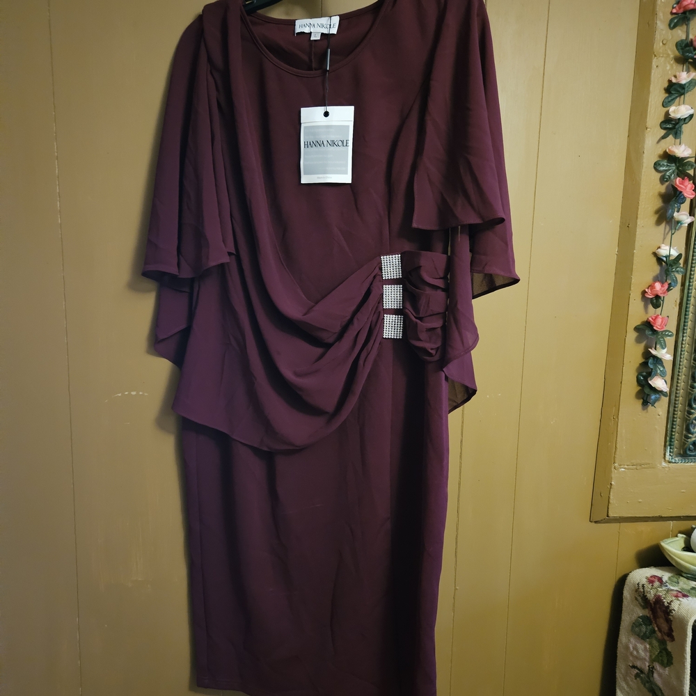 Hanna Nikole Burgundy Midi Dress with Draped Design